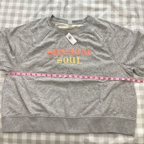 Boxy RETRO crop Short sleeves fleece sweater summer Old Navy graphic yellow XL - Picture 5 of 8